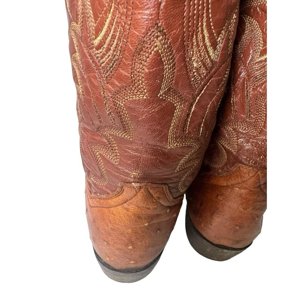 Dan Post Two Tone Brown Ostrich Leather Cowboy Boots Men 9.5 D